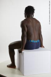 Underwear Man Black Sitting poses - simple Muscular Medium Black Sitting poses - ALL Standard Photoshoot Academic